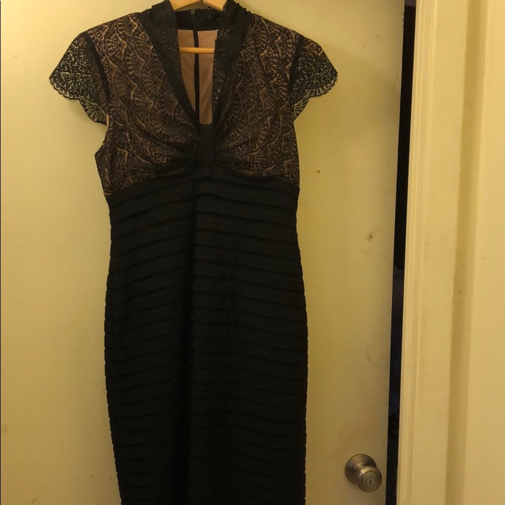 Adrianna Papell black lace/pleated dress.